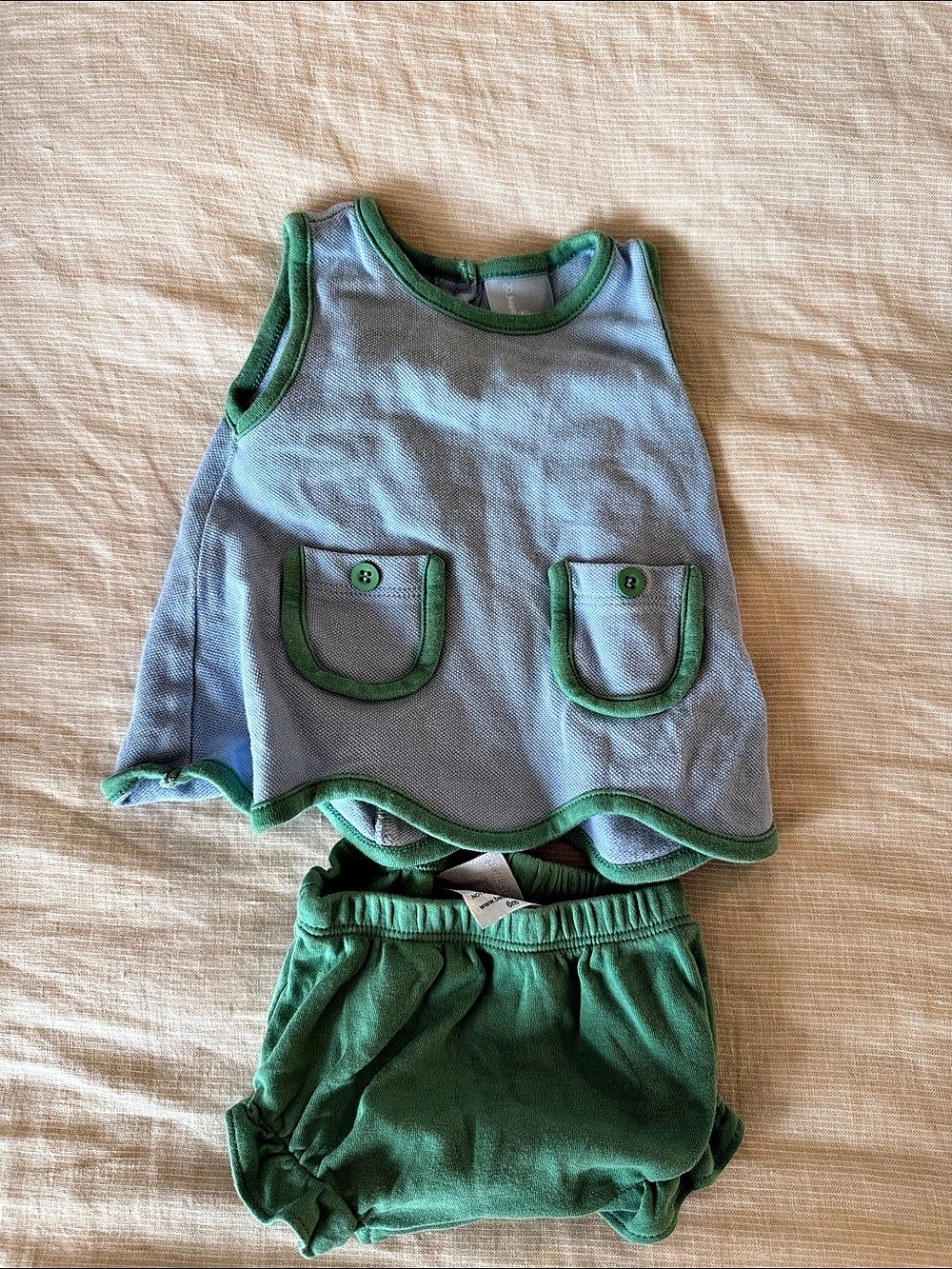 Bella Bliss Baby Matching Set in Green & Blue Size 6M Like New